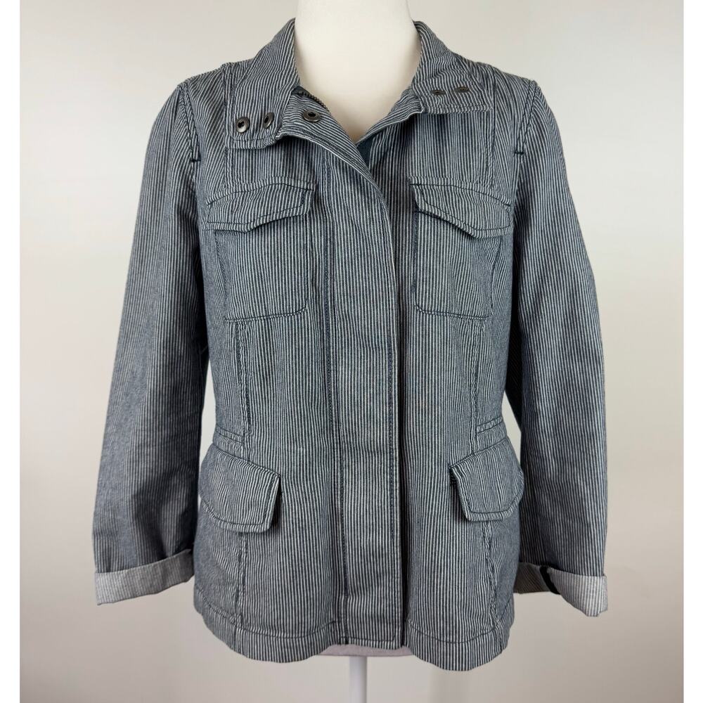 Talbots Women Railroad Stripe Utility Jacket Sz 8P Neutral Layers Casual Classic